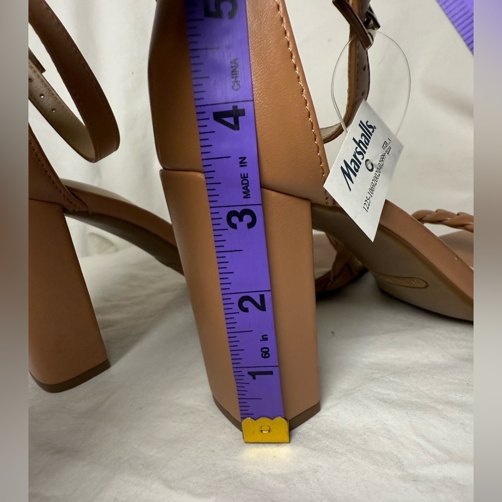 Nine West Allha 3 Braided Strap Chunky Heels in Macaroon Tan 6.5 - Picture 13 of 13